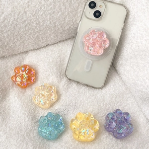 Gros plan de supports de téléphone pattes de chat pailletées en six couleurs variées