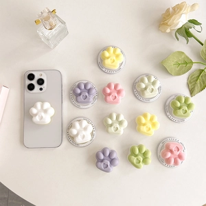 Cute colorful cat paw collapsible phone socket grip and desktop stand for smartphones