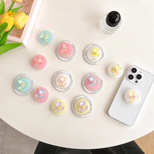 3D Bear Mobile Phone Grip Telescopic Magnetic Resin Colorful Glitter Cute Cartoon Desktop Stand For Women Girls