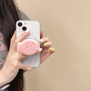 Pink Taiyaki shaped phone grip detail with Gift For You engraving on matte finish