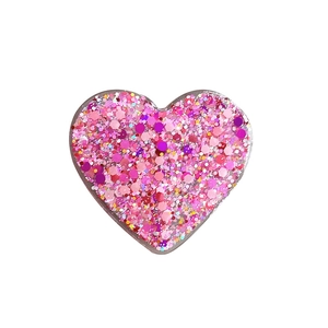 Glittery heart-shaped resin phone socket holder with pink and purple sequins