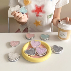 Colorful marble heart magnetic phone socket with rhinestones and retractable grip