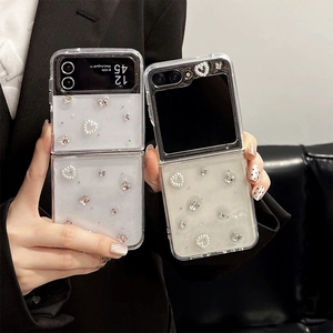 Rhinestone Butterfly Artificial Pearl Heart Transparent Glitter Folding Phone Case Protective Cover For Folding Screen Smartphone Models