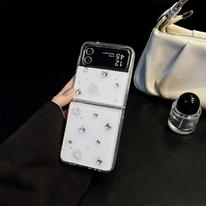 Glitter case for Samsung Galaxy Z Flip with purple butterfly and pearl heart decor