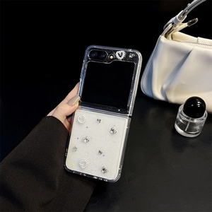 Transparent glitter phone case with pearl heart and silver butterfly for Samsung Galaxy Z Flip