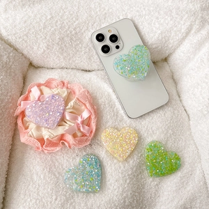 Heart Shaped Cell Phone Grip Stand With Glitter Sequins Macaron Colors Extendable Mobile Phone Holder Finger Support