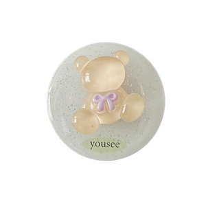 Magnetic glitter resin bear phone grip with 3D teddy bear and purple bow detail