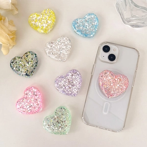 Heart Shape Phone Stand Holder Glitter Sequin Expanding Grip Adhesive Desktop Portable Universal Sparkly For Smartphone