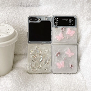 Bow and rhinestone cream folding phone case for Samsung Galaxy Z Flip series
