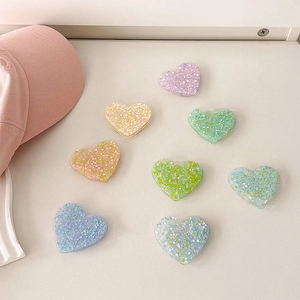 Colorful heart glitter phone socket grips in macaron shades for DIY desk accessories
