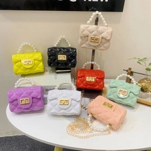 Quilted mini crossbody bag set with pearl handles and gold square locks in vibrant candy colors