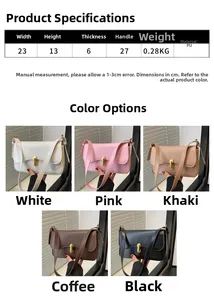 Detailed size chart and five color options for this stylish faux leather shoulder bag