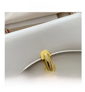 Detail of premium beige leather texture and polished gold metal buckle closure