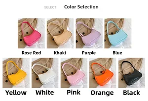 Detailed grid showing nine vibrant colors of mini PU leather underarm bags with zipper closure