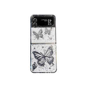 Silver foil and glitter Samsung Z Flip case with holographic butterfly design