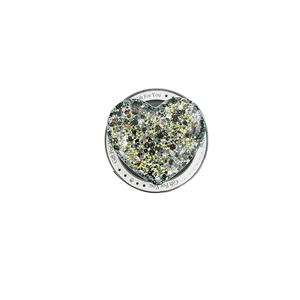 Glittery heart-shaped phone grip with multi-color sequins and MagSafe compatible base