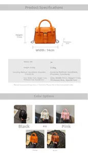 Detailed dimensions and color options for the mini PU leather crossbody handbag