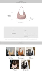 Detailed chart showing woven hobo bag dimensions 26x25x8cm and multiple color options