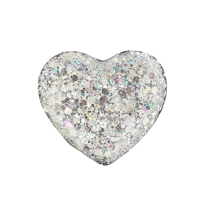 Glitter resin heart phone socket grip with silver laser sequins and telescopic stand