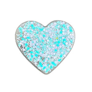 Creative heart-shaped glitter phone grip stand with light blue and iridescent sequins