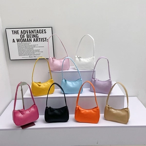 Women Mini Underarm Bag PU Leather Shoulder Handbag Candy Color Street Style Fashionable Baguette Bag