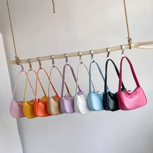 Minimalist PU leather crescent underarm bags with bow details in nine vibrant candy colors