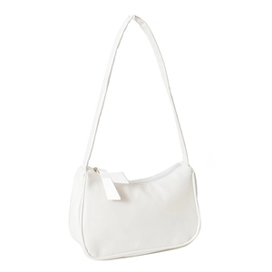 Minimalist white underarm bag with sleek nylon texture and top zipper closure