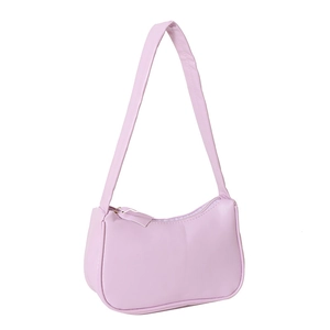Minimalist lavender PU leather underarm bag with zipper closure and sleek curved silhouette