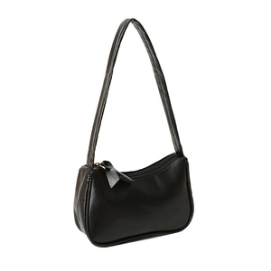 Minimalist black PU leather crescent underarm bag with zipper closure and slim shoulder strap