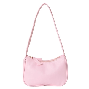 Mini candy pink underarm shoulder bag with minimalist design and leather zipper puller