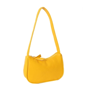 Minimalist bright yellow PU leather underarm bag with a sleek half-moon shape design