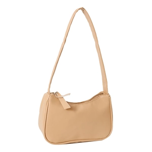 Minimalist beige PU leather underarm shoulder bag with sleek crescent shape and zip closure