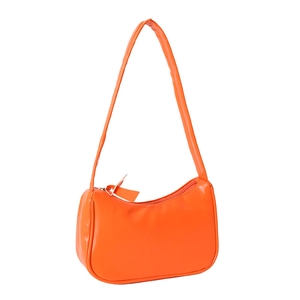 Minimalist bright orange half-moon underarm bag in smooth PU leather with top zipper
