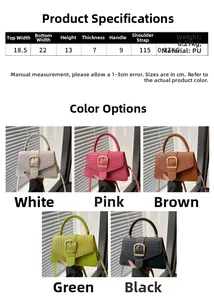Detailed size chart and multi-color collection of women's woven texture square bags
