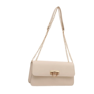 Elegante borsa a tracolla crema con chiusura ad anello dorata stile francese