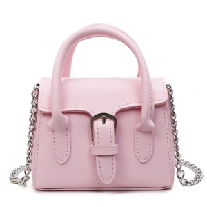 Petit sac carré en cuir PU rose avec poignée supérieure et bandoulière chaîne