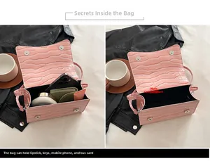 Pink croc-embossed small crossbody bag showing interior capacity and daily essentials