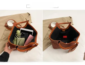Interior detail of vintage pattern tote bag showing spacious capacity for daily essentials