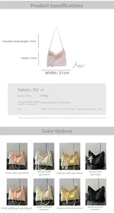 Detailed chart showing PU leather tote bag dimensions and multi-color options available