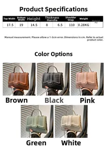 Detailed size chart and dimensions for the vintage embossed chain crossbody bag in PU leather