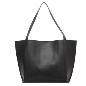 Classic black large capacity faux leather tote bag with double shoulder straps for commuting