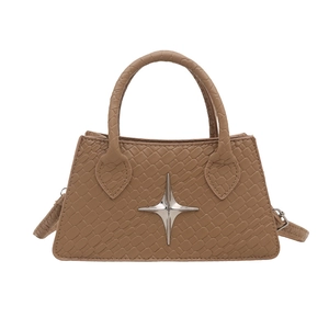 Khaki brown crocodile pattern crossbody bag with silver star logo in a sleek design
