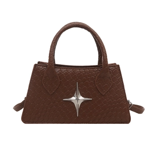 Brown faux crocodile leather handbag with silver star detail and top handle for women