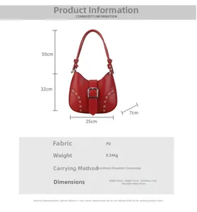 Detailed size chart for retro PU leather shoulder bag with dimensions and weight info