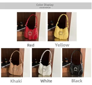 Minimalist hobo bag collection in five colors featuring metallic buckle and stud details