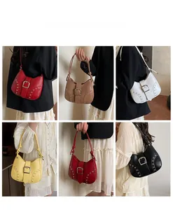 Detailed grid view showcasing six stylish colors of a vintage chain shoulder bag for women