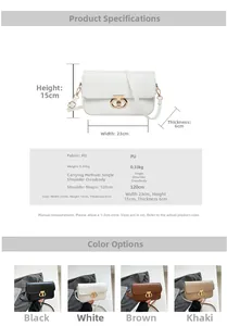 Detailed size chart and multi-color swatches for vintage patchwork crossbody bag