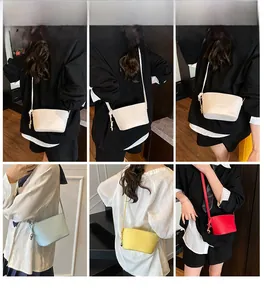 Collage of mini lychee textured bucket bags in white, blue, yellow, and red colors