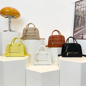 Boston Bag For Women Litchi Grain PU Leather Crossbody Handbag With Gold Hardware Adjustable Strap Casual Fashion