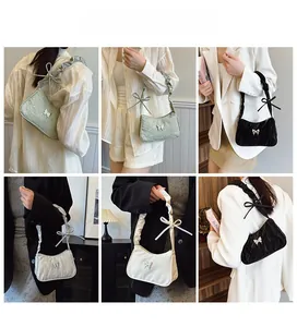 Collage of pleated underarm bags with metallic butterfly buckle in various colors